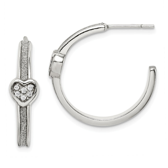 925 Sterling Silver Glitter Infused & Cubic Zirconia ( CZ ) Heart Hoop Earrings, 22.14mm x 22.35mm