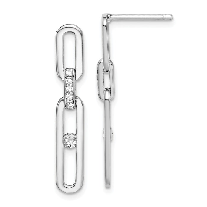 925 Sterling Silver Rhodium-Plated & Cubic Zirconia ( CZ ) Post Dangle Earrings, 29.28mm x 5.11mm