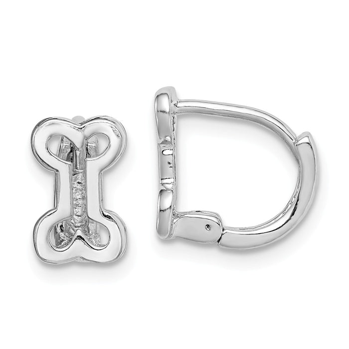 925 Sterling Silver Rhodium-plated Bone Hinged Hoop Earrings, 9.5mm x 10.98mm