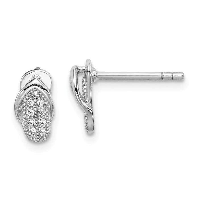 925 Sterling Silver Rhodium-plated Cubic Zirconia ( CZ ) Flipflop Post Earrings, 9.24mm x 5.08mm
