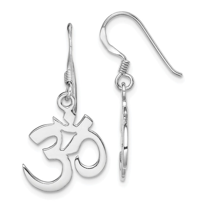 925 Sterling Silver Rhodium-plated OM Symbol Dangle Earring, 28.97mm x 14.2mm