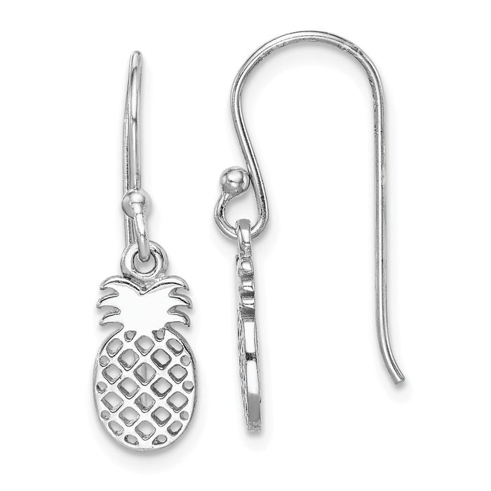 925 Sterling Silver Rhodium-plated Pineapple Dangle Earring, 23.52mm x 6.46mm