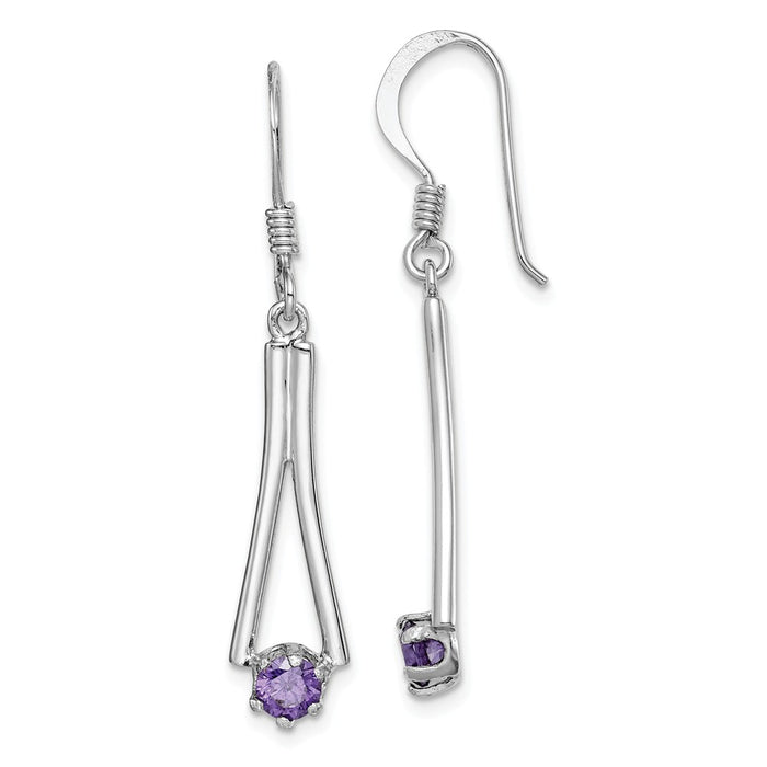 925 Sterling Silver Rhodium-plated Purple Cubic Zirconia ( CZ ) Dangle Earrings, 40.66mm x 7.41mm