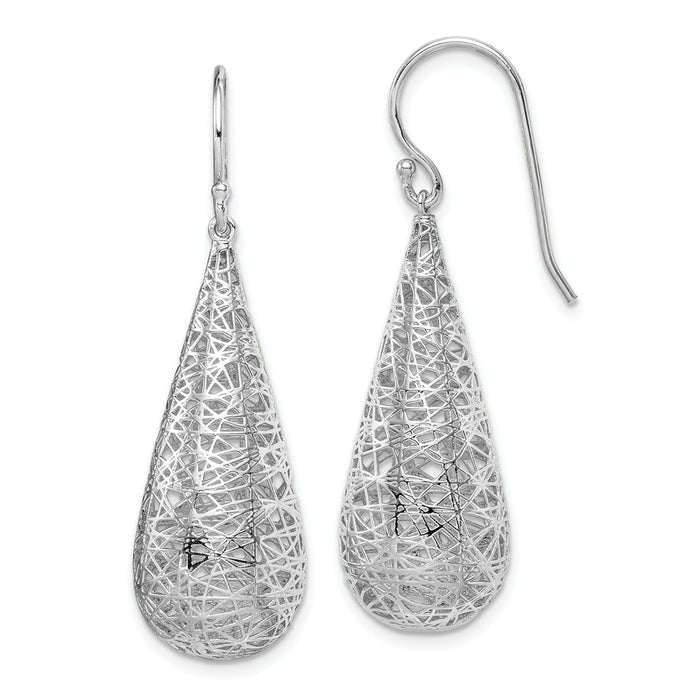 925 Sterling Silver Rhodium-plated Tear Drop Dangle Earrings, 41.55mm x 12.45mm