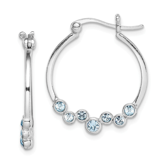 925 Sterling Silver Rhodium-Plated Blue Crystal Hoop Earrings, 23.2mm x 21mm