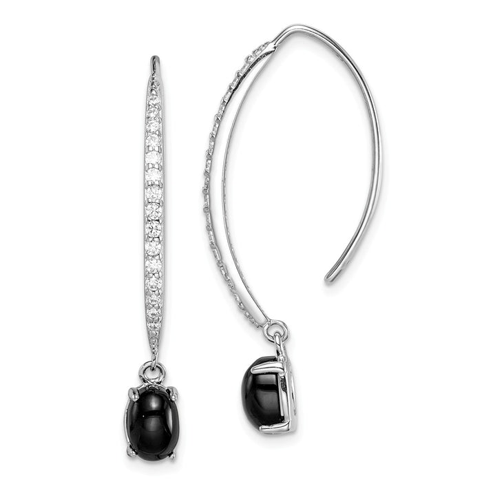 925 Sterling Silver Rhodium-Plated Cubic Zirconia ( CZ ) & Onyx Dangle Earrings, 37.06mm x 17.32mm