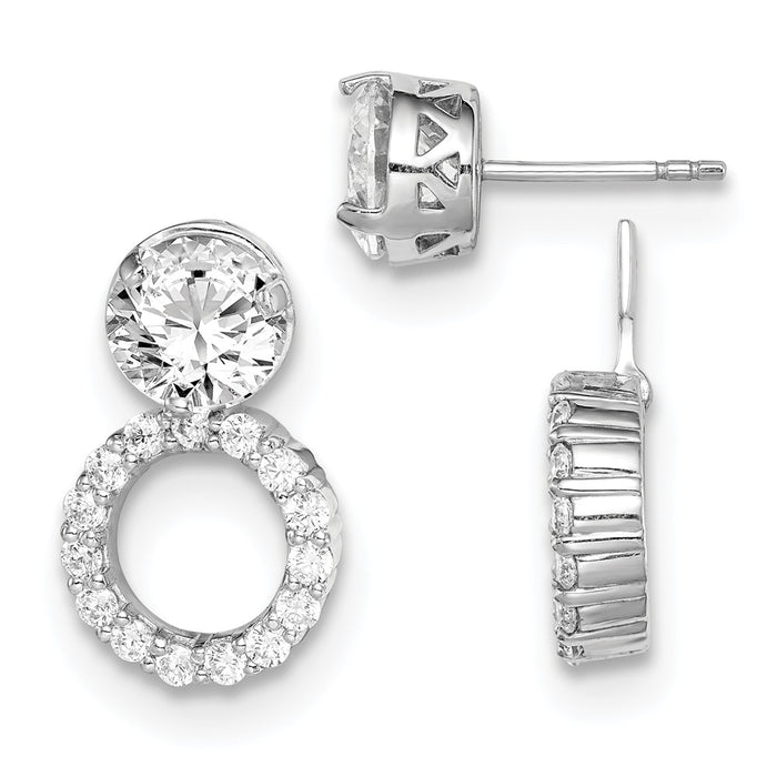 925 Sterling Silver Rhodium-plated 8mm Round Cubic Zirconia ( CZ ) Post Earrings with Circle Jackets, 22.71mm x 12.66mm