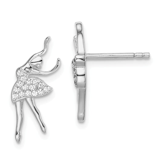 925 Sterling Silver Rhodium-plated Cubic Zirconia ( CZ ) Ballerina Post Earrings, 12.91mm x 11.04mm