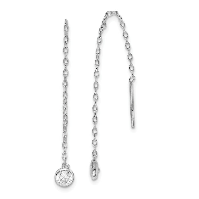 925 Sterling Silver Rhodium-plated Cubic Zirconia ( CZ ) Chain Threader Earrings, 63.58mm x 4.38mm