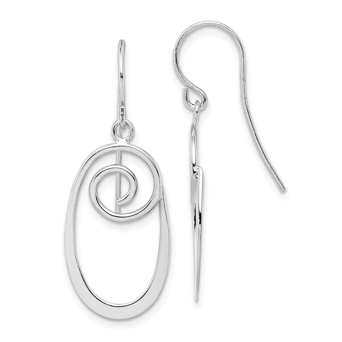925 Sterling Silver Rhodium-plated Oval Swirl Dangle Earrings, 34.26mm x 12.68mm
