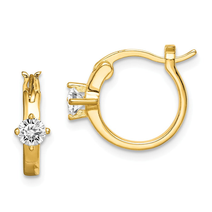 Sterling Silver Gold-tone White Cubic Zirconia ( CZ ) Solitaire Hoop Earrings, 12.74mm x 14.33mm