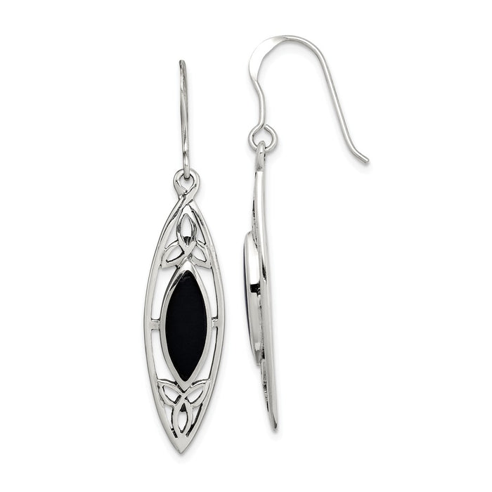 925 Sterling Silver Polished Black Onyx Shepherd Hook Earrings, 44.73mm x 9.43mm