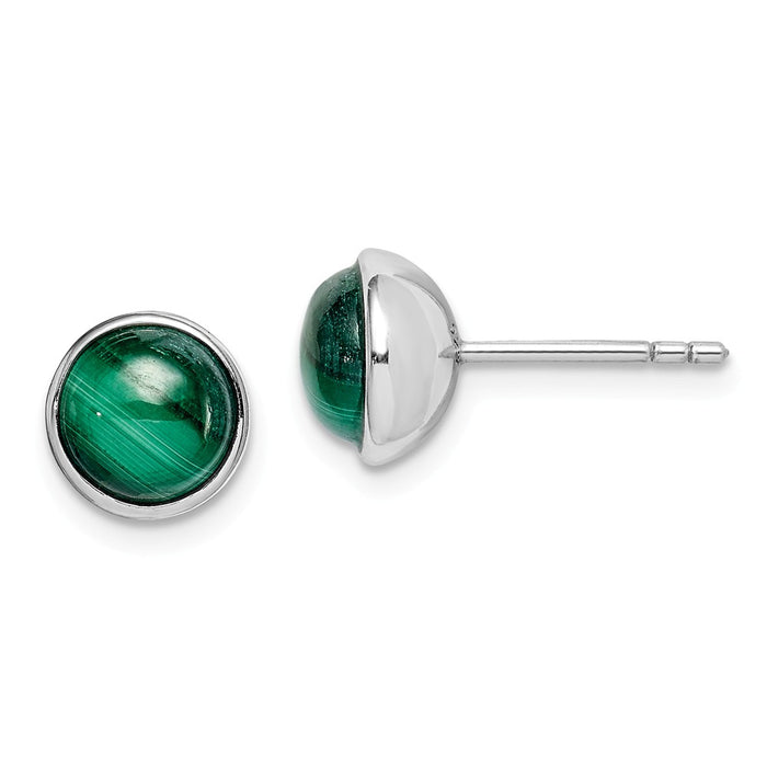 925 Sterling Silver Rhodium-plated 7mm Malachite Post Earrings, 8.52mm x 8.52mm