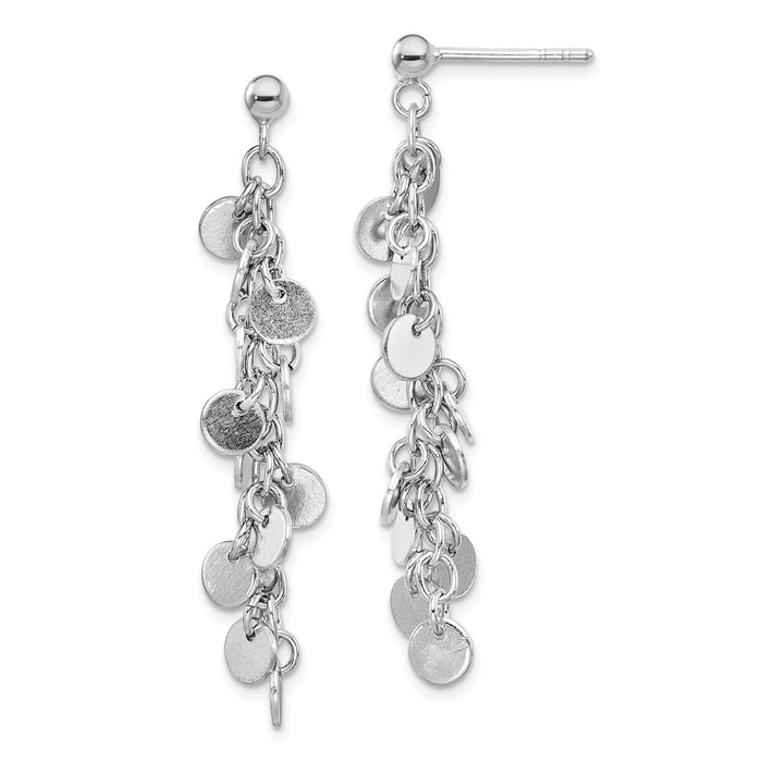 925 Sterling Silver Rhodium-plated Circle Dangle Post Earring, 42.36mm x 3mm