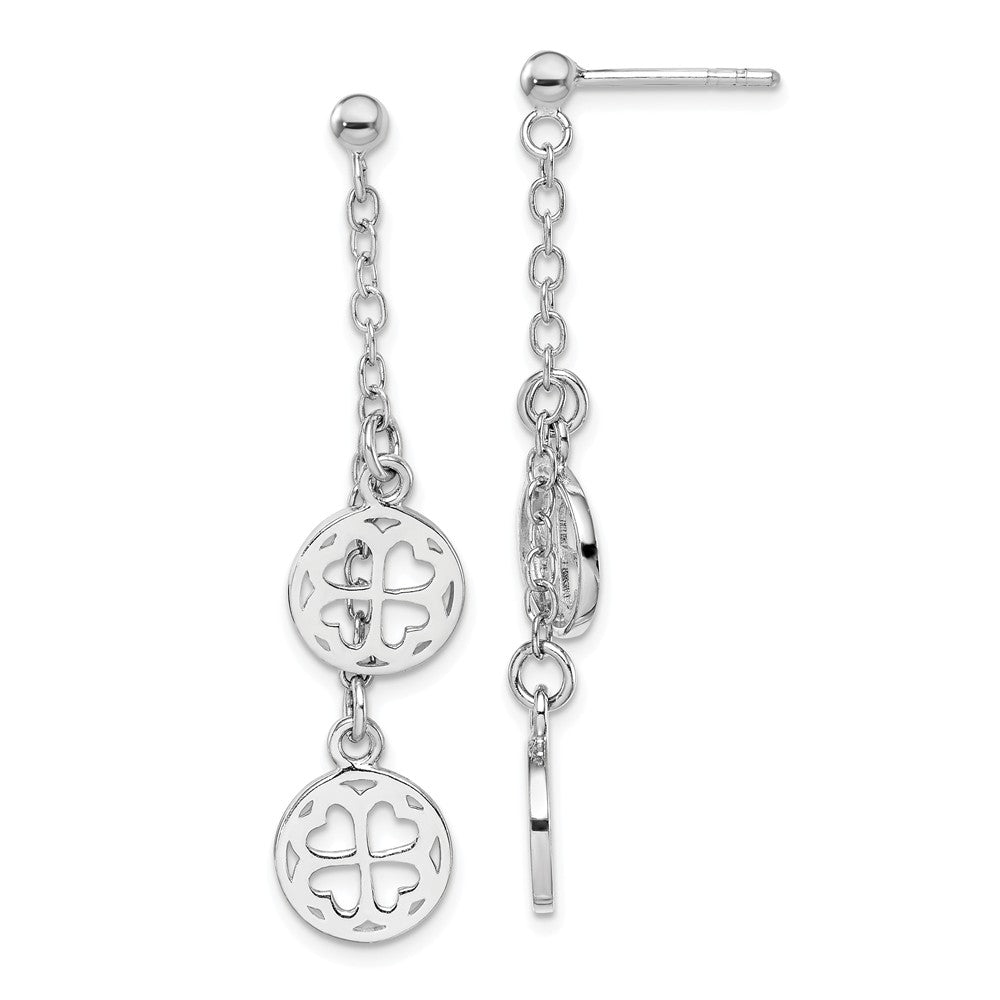 925 Sterling Silver Rhodium-plated Clover Dangle Post Earring, 45.95mm x 9.5mm