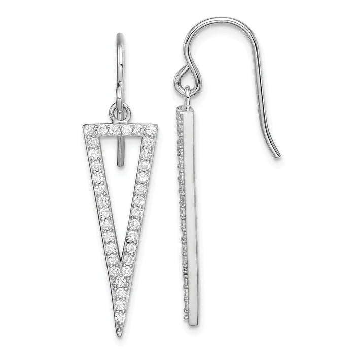 925 Sterling Silver Rhodium-plated Cubic Zirconia ( CZ ) Triangle Dangle Earrings, 35.15mm x 8.63mm