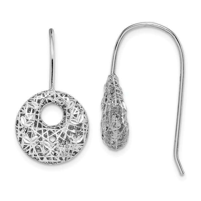 925 Sterling Silver Rhodium-plated Diamond-Cut Circles Dangle Earrings, 26mm x 13.78mm