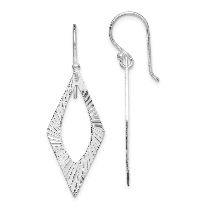 925 Sterling Silver Rhodium-Plated Diamond-cut Dangle Earrings, 41.45mm x 13.85mm