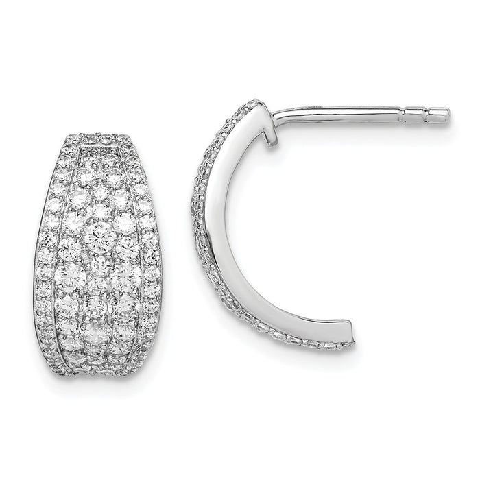 925 Sterling Silver Rhodium-plated Pave Cubic Zirconia ( CZ ) Post Hoop Earrings, 16.38mm x 8.18mm