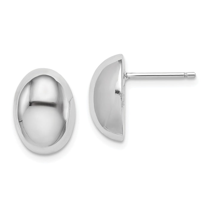 925 Sterling Silver Rhodium-plated Polished Oval Post Earrings, 12.76mm x 9.28mm