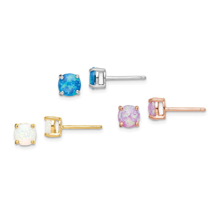 925 Sterling Silver Rose & Gold-tone Created 6mm Opal Earring Set, 5.95mm x 5.98mm