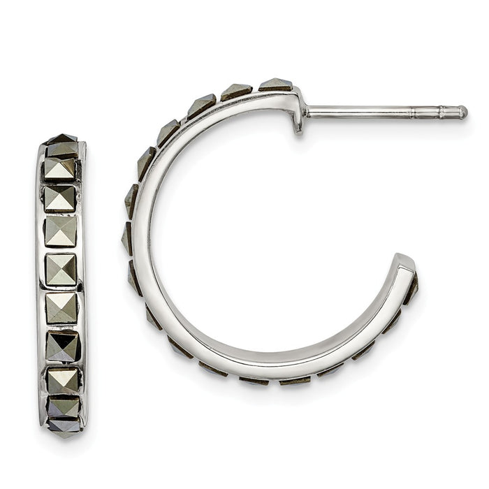 925 Sterling Silver Square Marcasite 20x3.5 Hoop Post Earrings, 20.6mm x 19.07mm