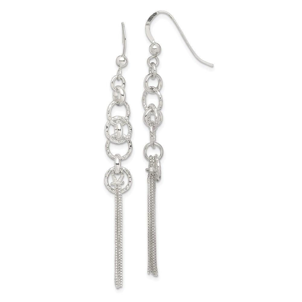 925 Sterling Silver Circle & Chain Multi-strand Dangle Earrings, 61.1mm
