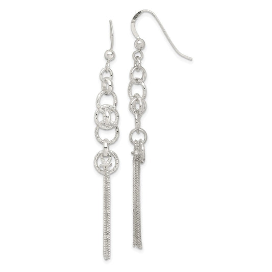 925 Sterling Silver Circle & Chain Multi-strand Dangle Earrings, 61.1mm