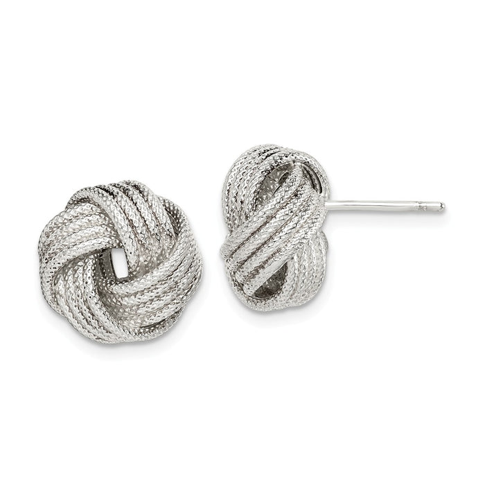 925 Sterling Silver Polished & Textured Love Knot Post Earrings, 13.65mm x 13.55mm