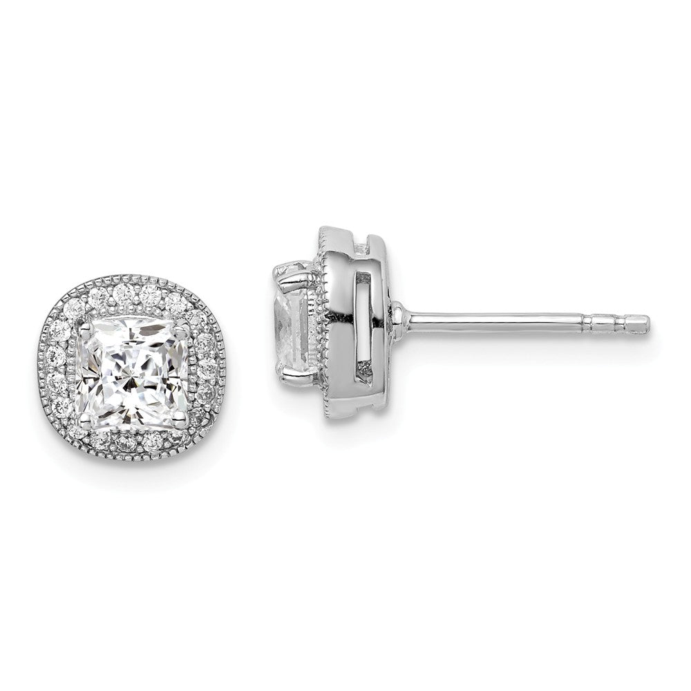 925 Sterling Silver Rhodium-plated 5mm Cubic Zirconia ( CZ ) Post Earrings, 8.63mm x 8.63mm