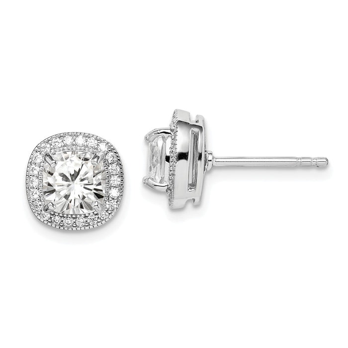 925 Sterling Silver Rhodium-plated 6mm Cubic Zirconia ( CZ ) Post Earrings, 10.54mm x 10.54mm