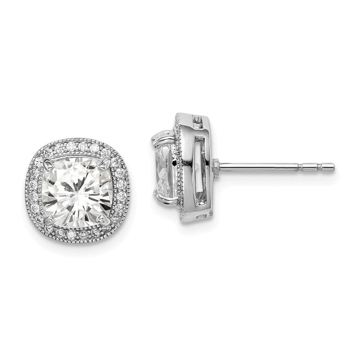 925 Sterling Silver Rhodium-plated 7mm Cubic Zirconia ( CZ ) Post Earrings, 10.54mm x 10.54mm