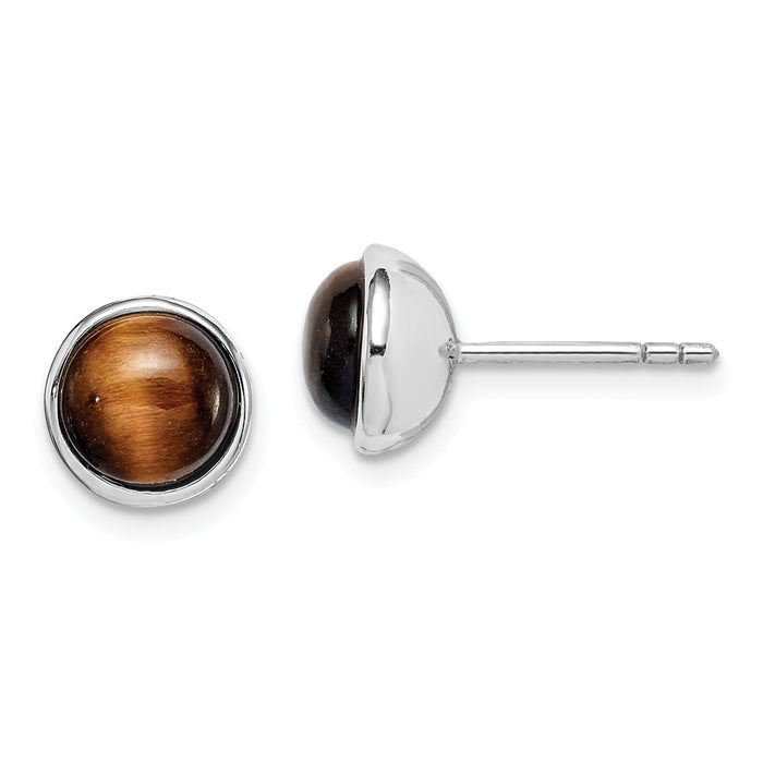 925 Sterling Silver Rhodium-plated 7mm Tigers Eye Post Earrings, 8.6mm x 8.6mm