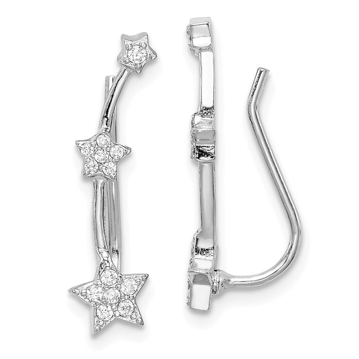 925 Sterling Silver Rhodium-plated Cubic Zirconia ( CZ ) Star Ear Climber Earrings, 20.07mm x 5.26mm