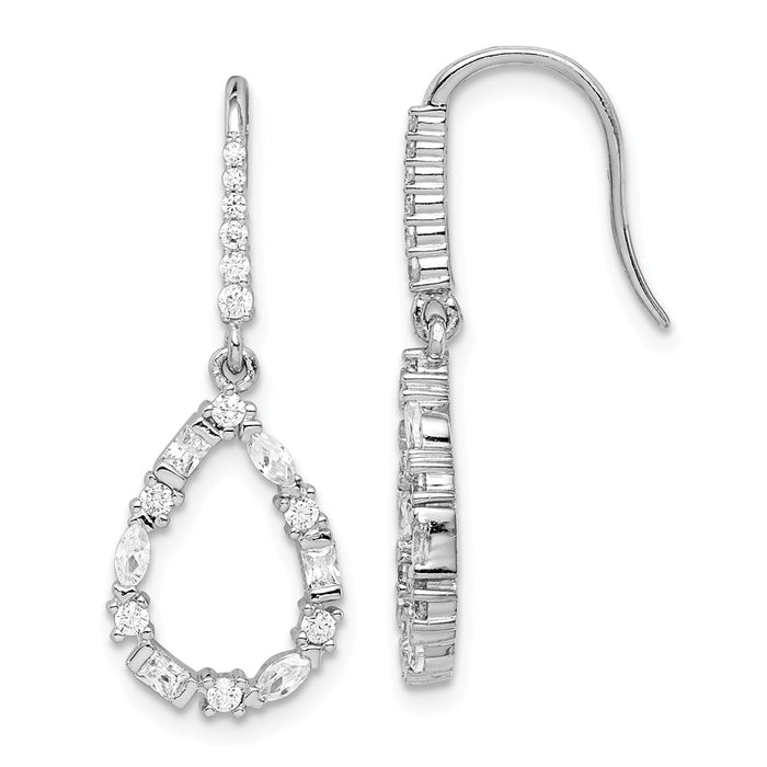 925 Sterling Silver Rhodium-plated Cubic Zirconia ( CZ ) Tear Drop Dangle Earrings, 28.17mm x 10.67mm