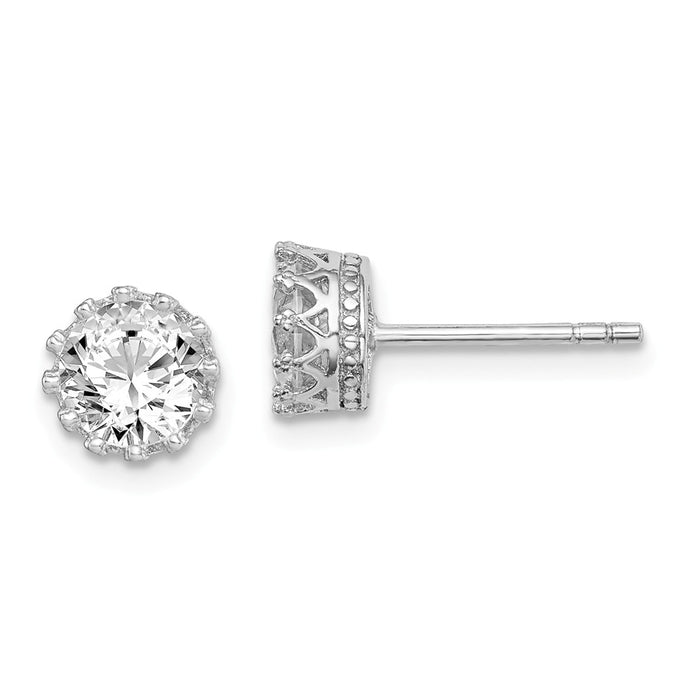 925 Sterling Silver Rhodium-plated 6mm Polished Cubic Zirconia ( CZ ) Post Earrings, 7.38mm x 7.37mm