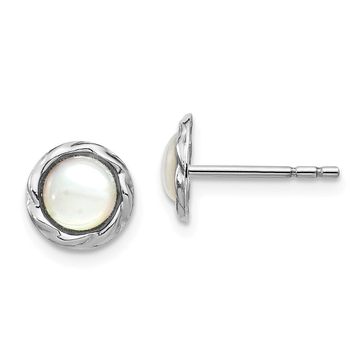 925 Sterling Silver Rhodium-plated Abalone Post Earrings, 7.75mm x 7.76mm