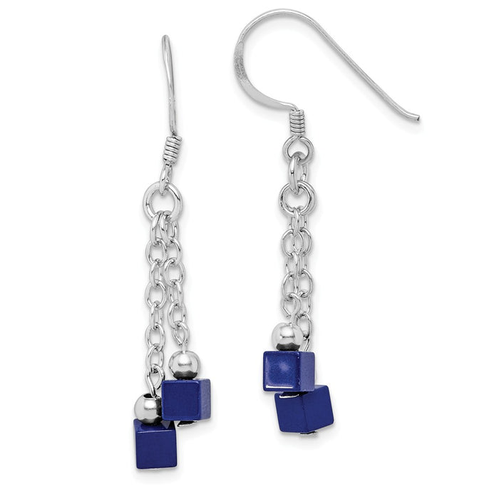 925 Sterling Silver Rhodium-plated Created Lapis Dangle Earrings, 38.82mm