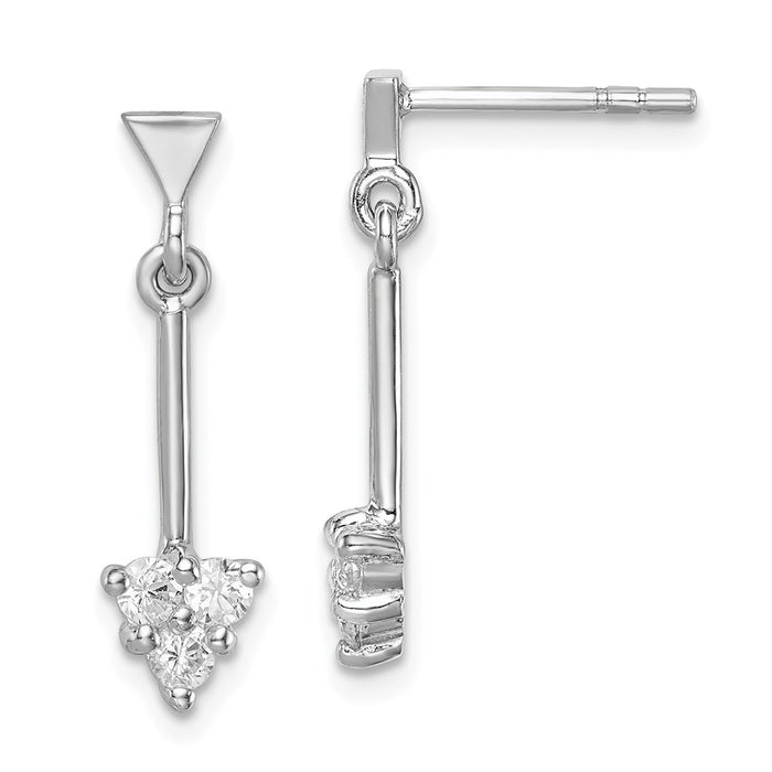 925 Sterling Silver Rhodium-plated Cubic Zirconia ( CZ ) Arrow Dangle Post Earrings, 22.03mm x 6.3mm
