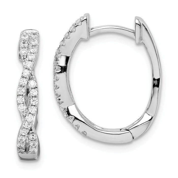 925 Sterling Silver Rhodium-plated Cubic Zirconia ( CZ ) Twisted Oval Hoop Earrings, 19.07mm x 15.53mm