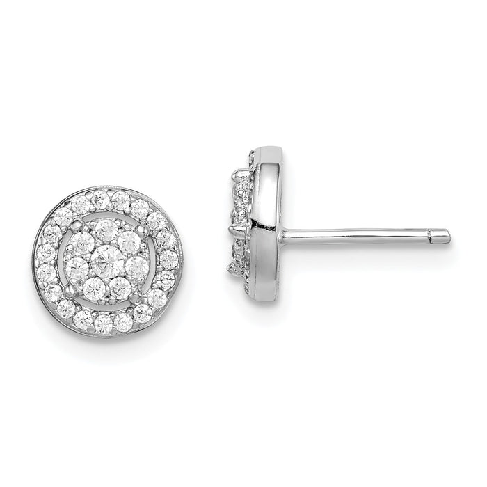 925 Sterling Silver Rhodium-plated Pave Cubic Zirconia ( CZ ) Circles Post Earrings, 8.16mm x 8.03mm