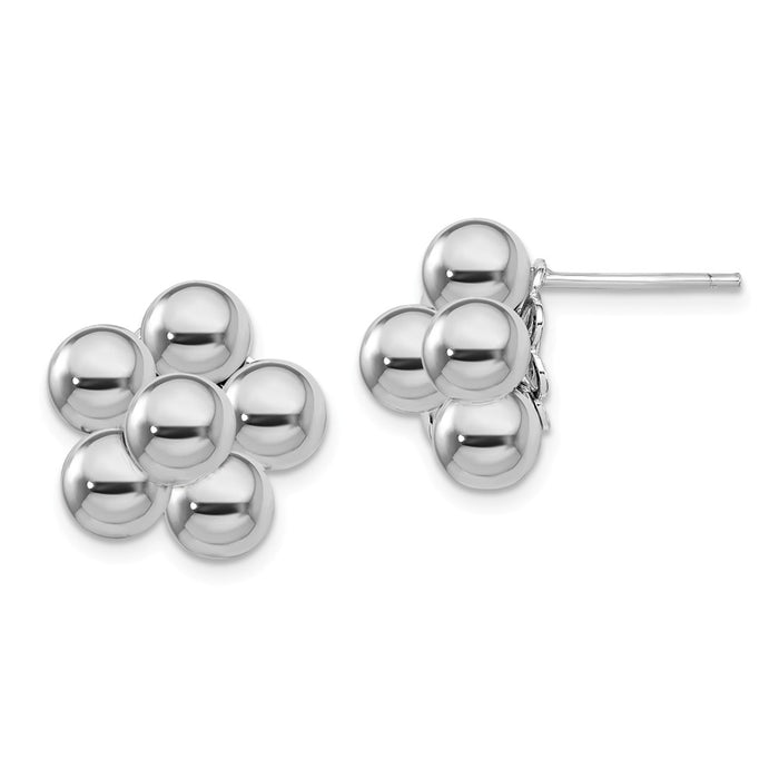 925 Sterling Silver Rhodium-plated Polished Beaded Post Earrings, 14.45mm x 14.45mm
