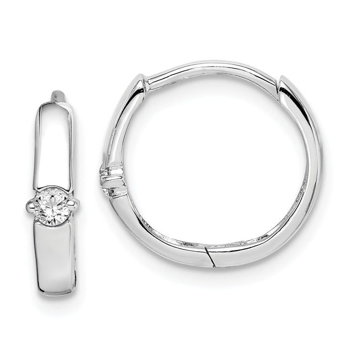 925 Sterling Silver Rhodium-plated Cubic Zirconia ( CZ ) 3x14mm Hinged Hoop Earrings, 3mm