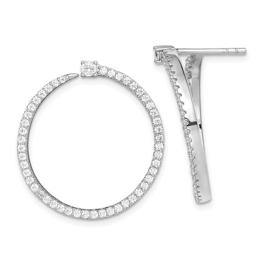 925 Sterling Silver Rhodium-plated Cubic Zirconia ( CZ ) Circle Dangle Post Earrings,