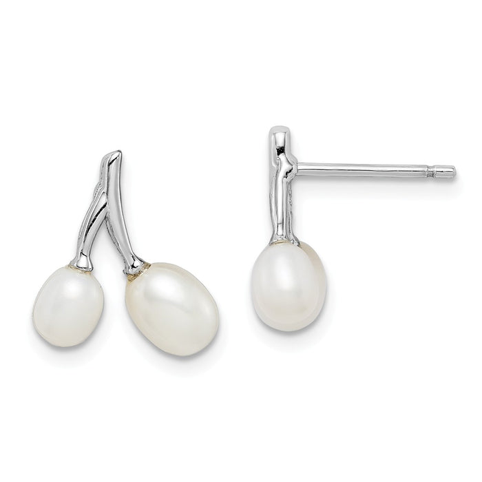 925 Sterling Silver Rhodium-plated Freshwater Cultured Pearl Branch Post Earrings,