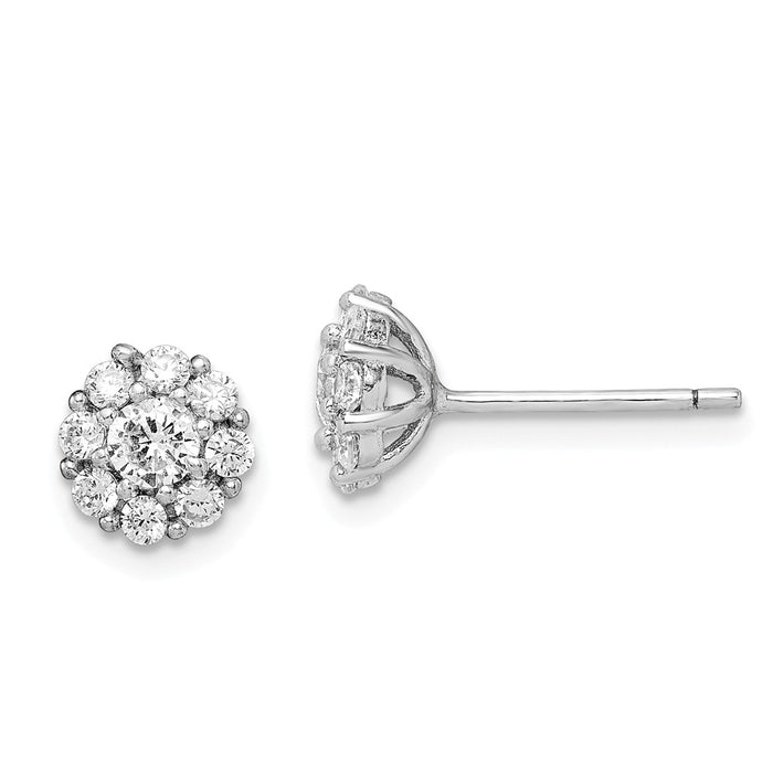925 Sterling Silver Rhodium-plated Polished Cubic Zirconia ( CZ ) Halo Post Earrings, 7.5mm x 7.5mm