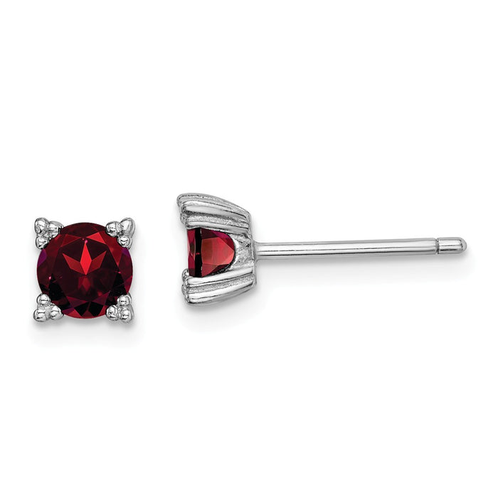 925 Sterling Silver Rhodium-plated Round 5mm Garnet Post Earrings, 5mm