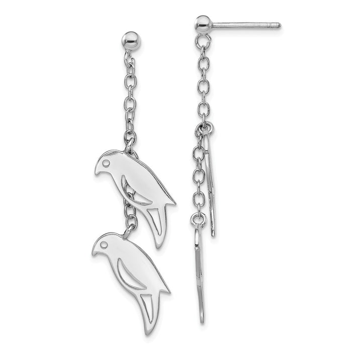 925 Sterling Silver Rhodium-plated Two Birds Dangle Post Earrings,