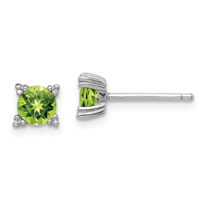 Stella Silver 925 Sterling Silver Rhodium-platedRound 5mm Peridot Post Earrings, 5mm