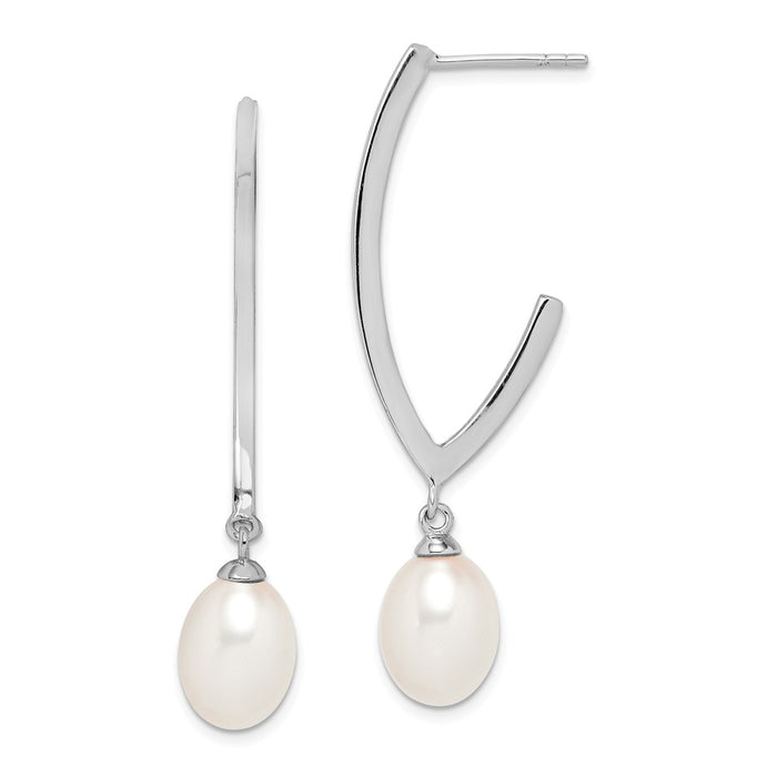 925 Sterling Silver Rhodium-Plated  8-9mm White Rice Freshwater Cultured Pearl Earrings, 44.15mm x 8 to 9mm